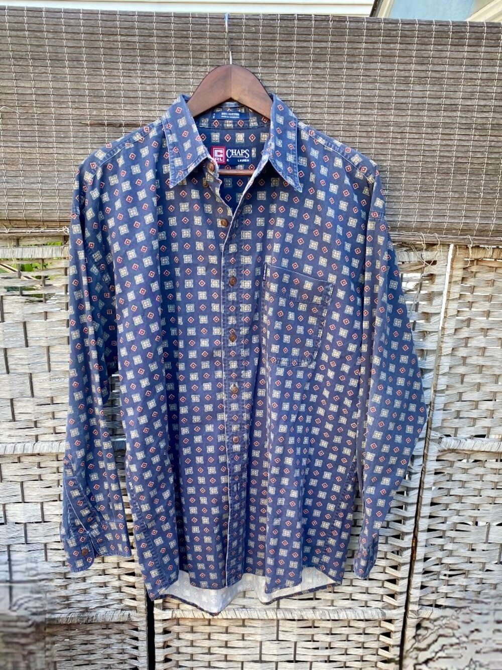 1980s Chaps Ralph Lauren Shirt Mens Large Blue Paisley Long Sleeve Vintage